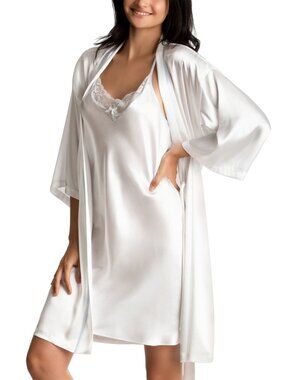 #1724 Linea Donatella 'Mrs' Satin Wrap Bridal Robe, Chemise Nightgown Set